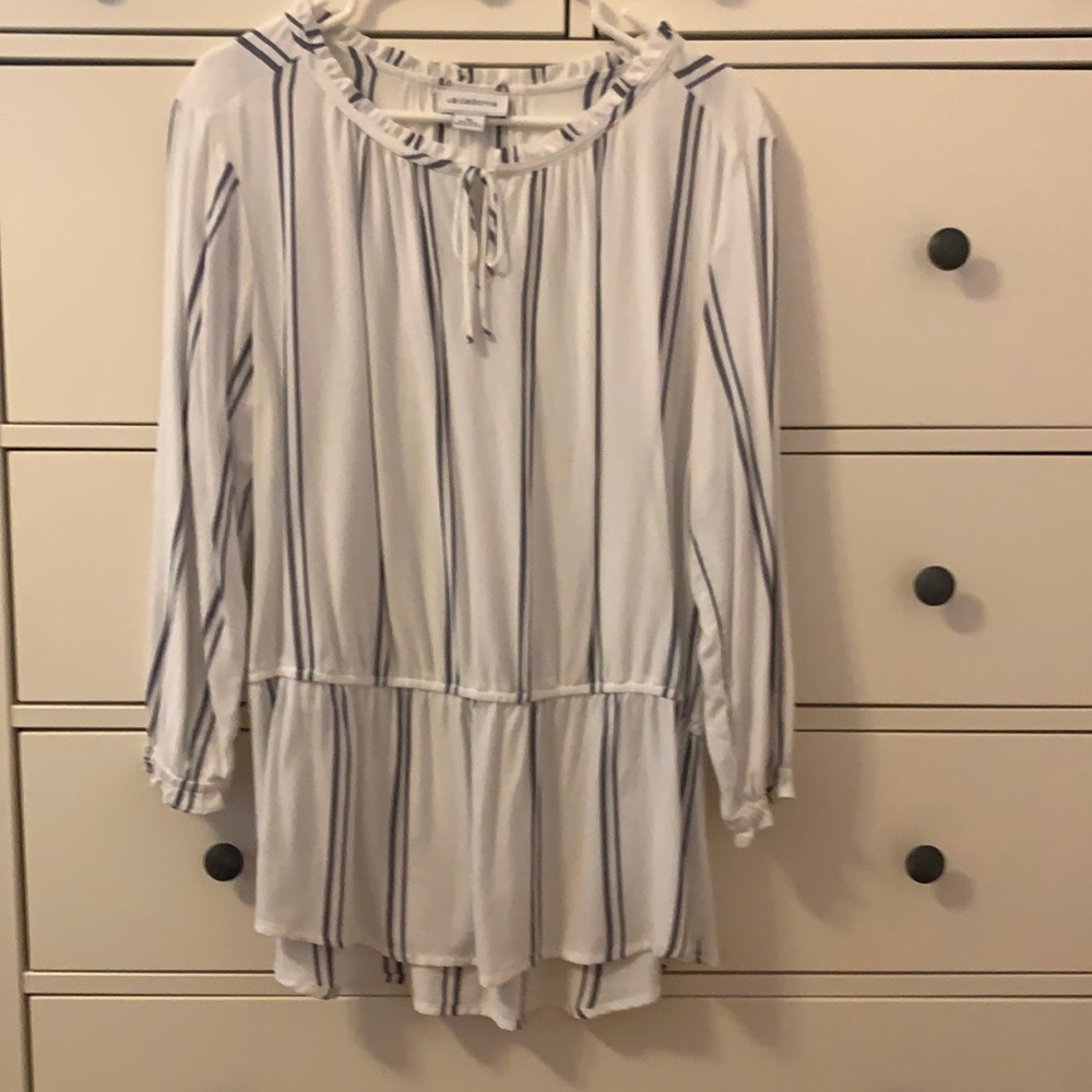 Liz Claiborne White Stripe Long Sleeve Blouse